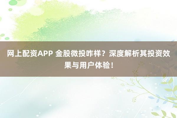 网上配资APP 金股微投咋样？深度解析其投资效果与用户体验！