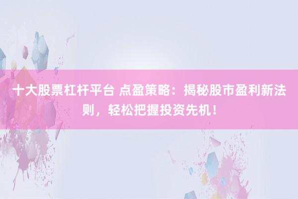 十大股票杠杆平台 点盈策略：揭秘股市盈利新法则，轻松把握投资先机！