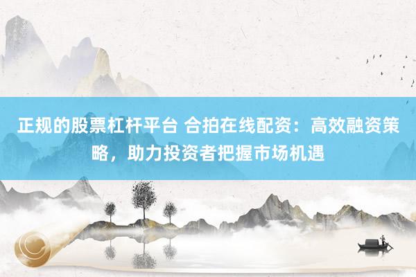 正规的股票杠杆平台 合拍在线配资：高效融资策略，助力投资者把握市场机遇