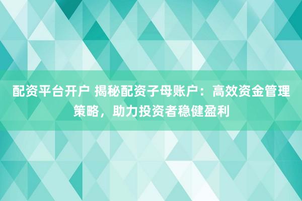 配资平台开户 揭秘配资子母账户：高效资金管理策略，助力投资者稳健盈利