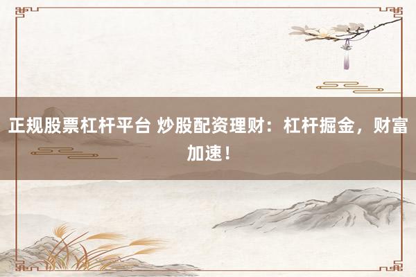 正规股票杠杆平台 炒股配资理财：杠杆掘金，财富加速！