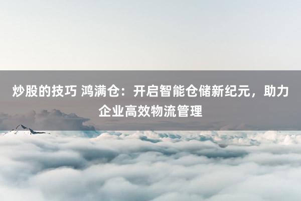 炒股的技巧 鸿满仓:开启智能仓储新纪元,助力企业高效物流管理