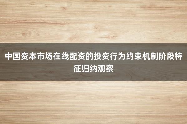 中国资本市场在线配资的投资行为约束机制阶段特征归纳观察