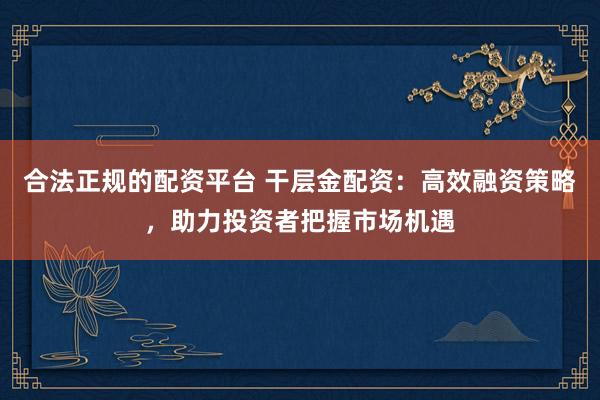 合法正规的配资平台 干层金配资：高效融资策略，助力投资者把握市场机遇